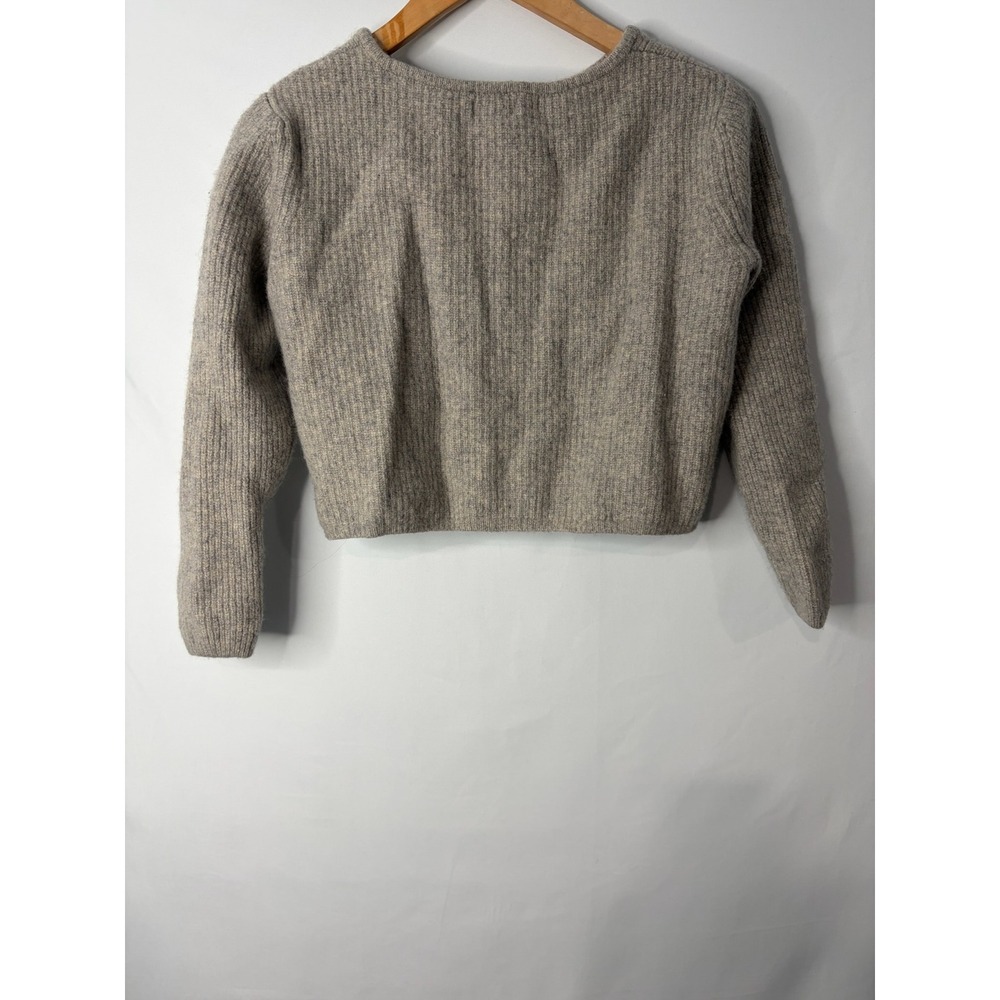 Quince Girls Gray 100% Yak Wool Ribbed Cardigan Sweater Sz M (L) Preppy (READ) - Picture 5 of 7